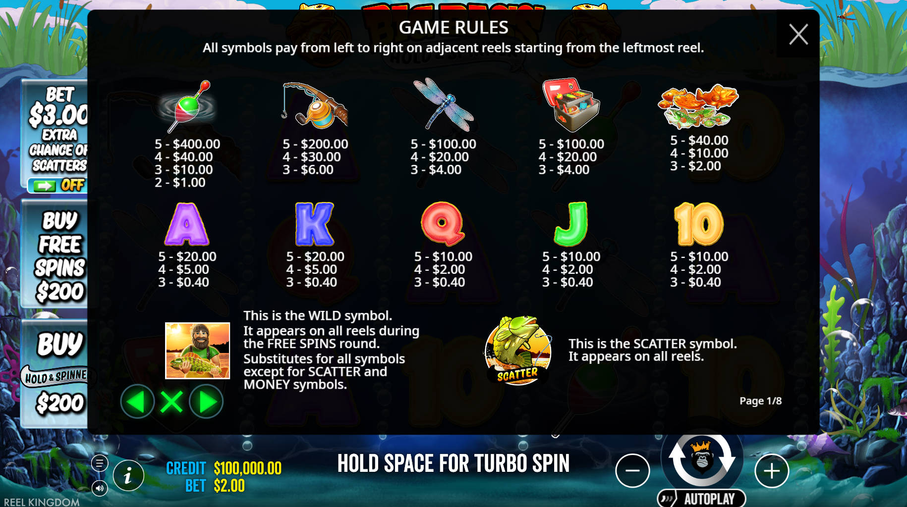 Big Bass Hold and Spinner - Game Rules - woc444