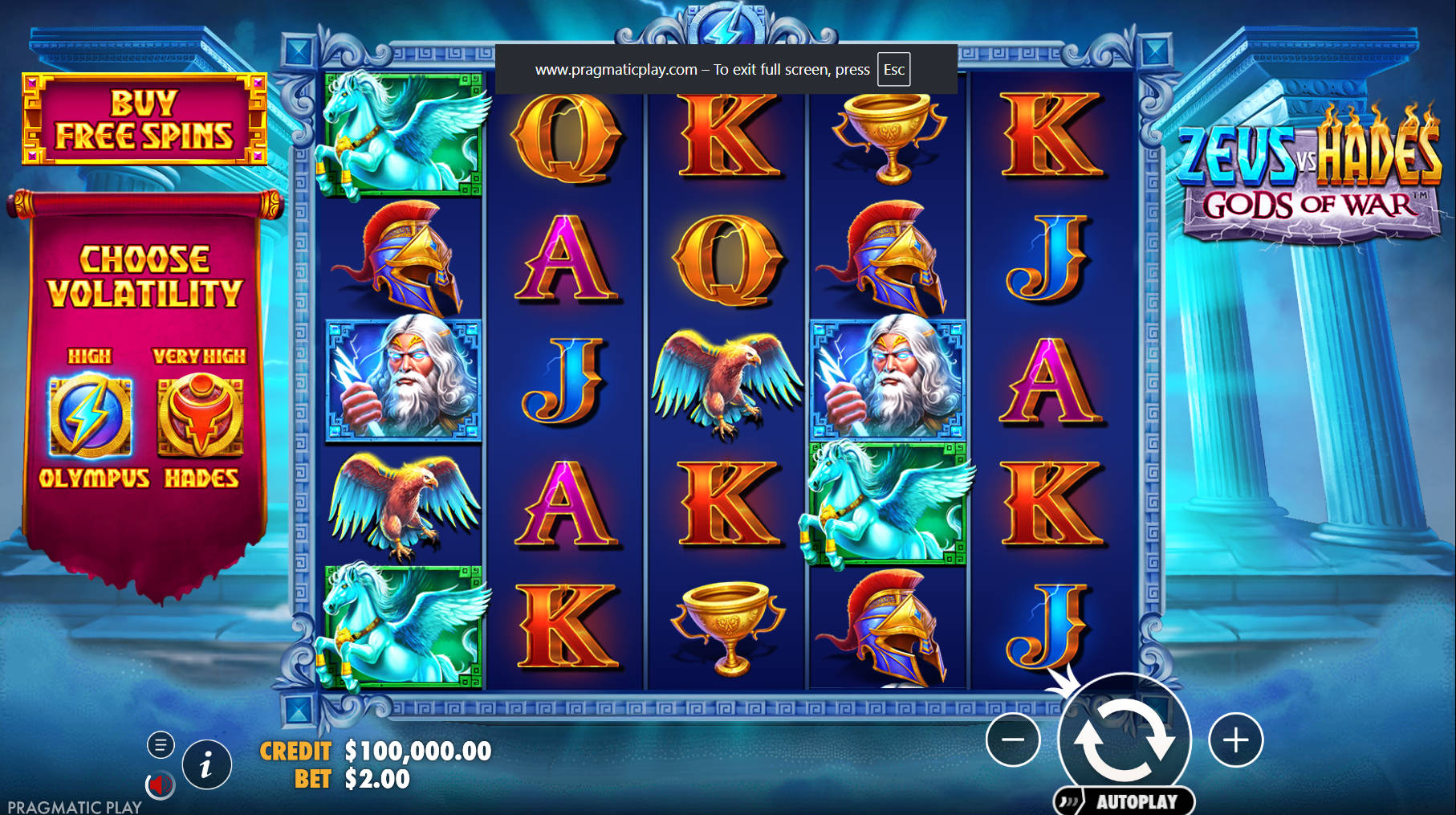 Zeus vs Hades Gods of War Slot - Interface - woc444