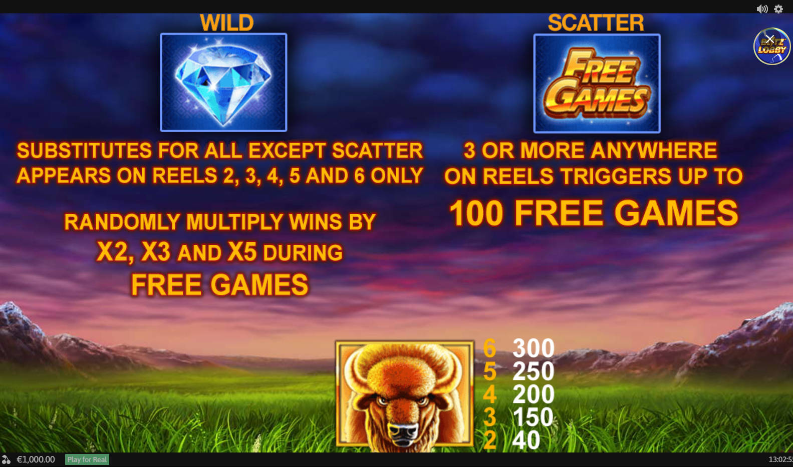 Buffalo Blitz Slot - Paytable - woc444