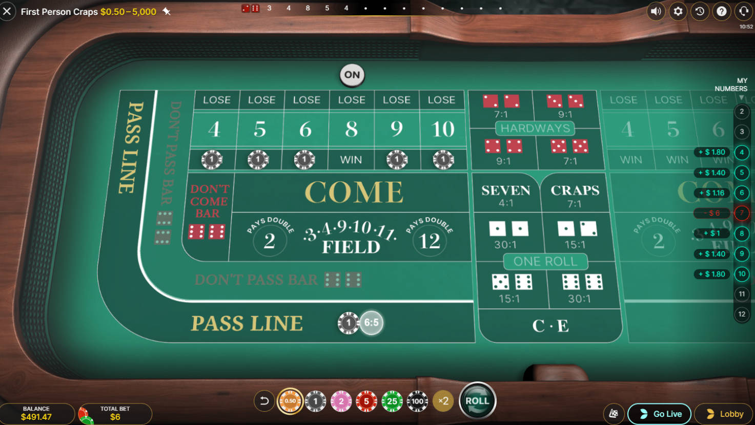 Craps - Interface - woc444